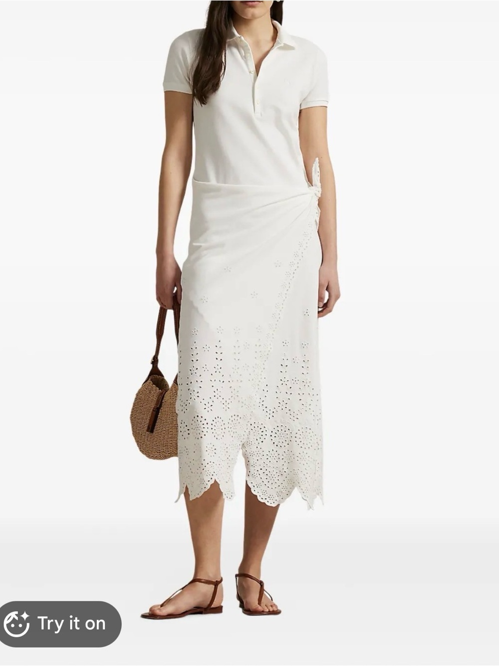 NEW Polo Ralph Lauren Eyelet Pique Wrap Polo Dress, XS